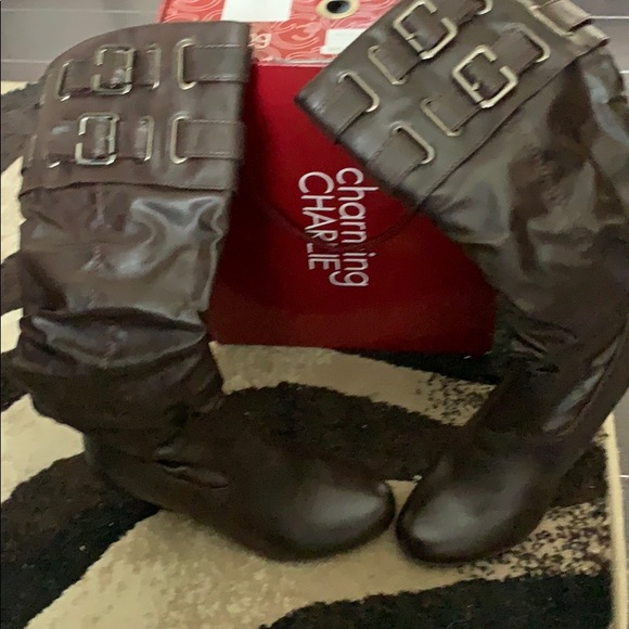 NIB Charming Charlie Tall Brown Wedge-heeled Boots - Picture 8 of 8